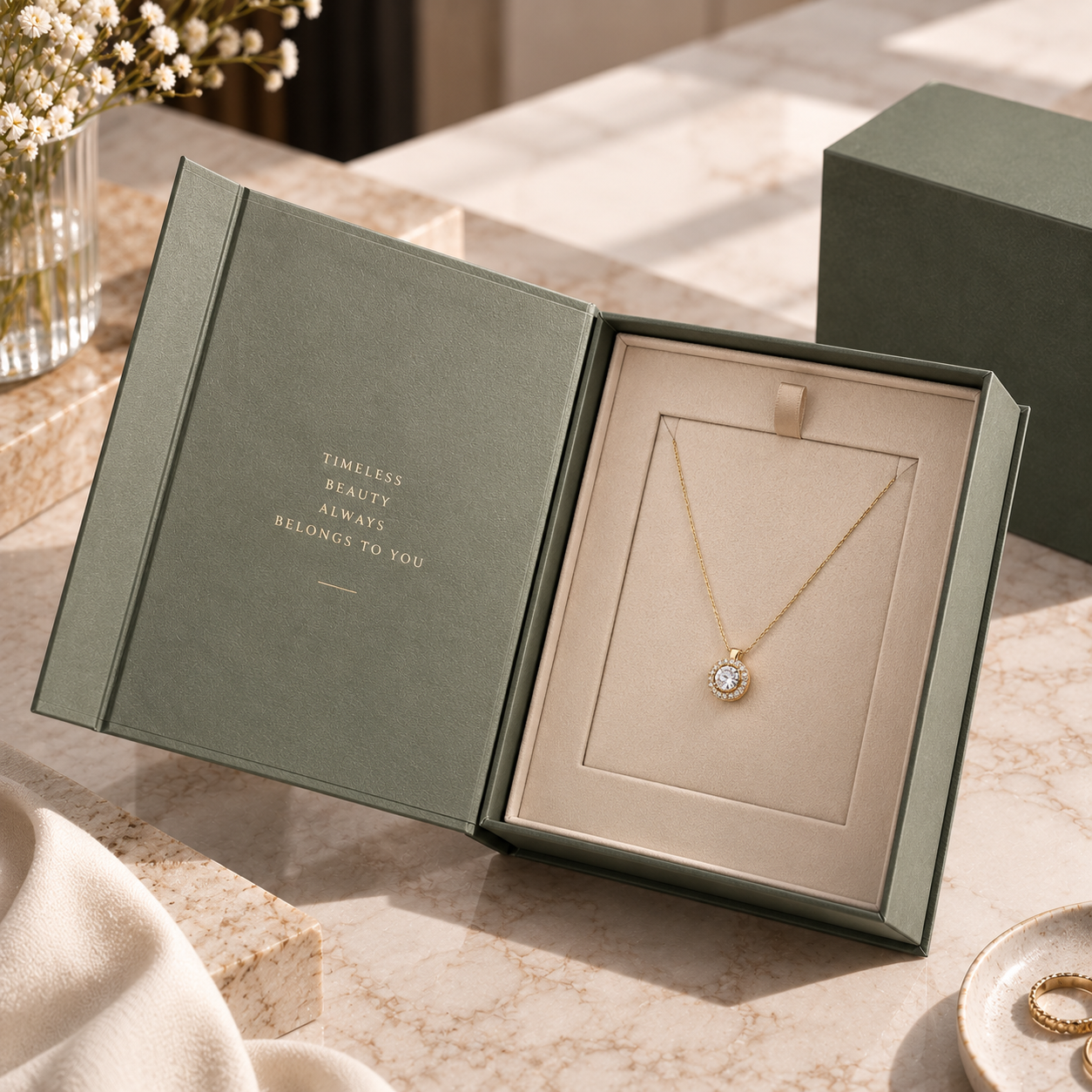 Book style rigid box used as a jewellery box, by PT Print
