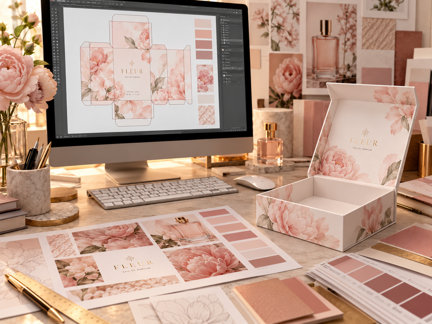 Step B: rigid box artwork developed from the customer's files or by our design team
