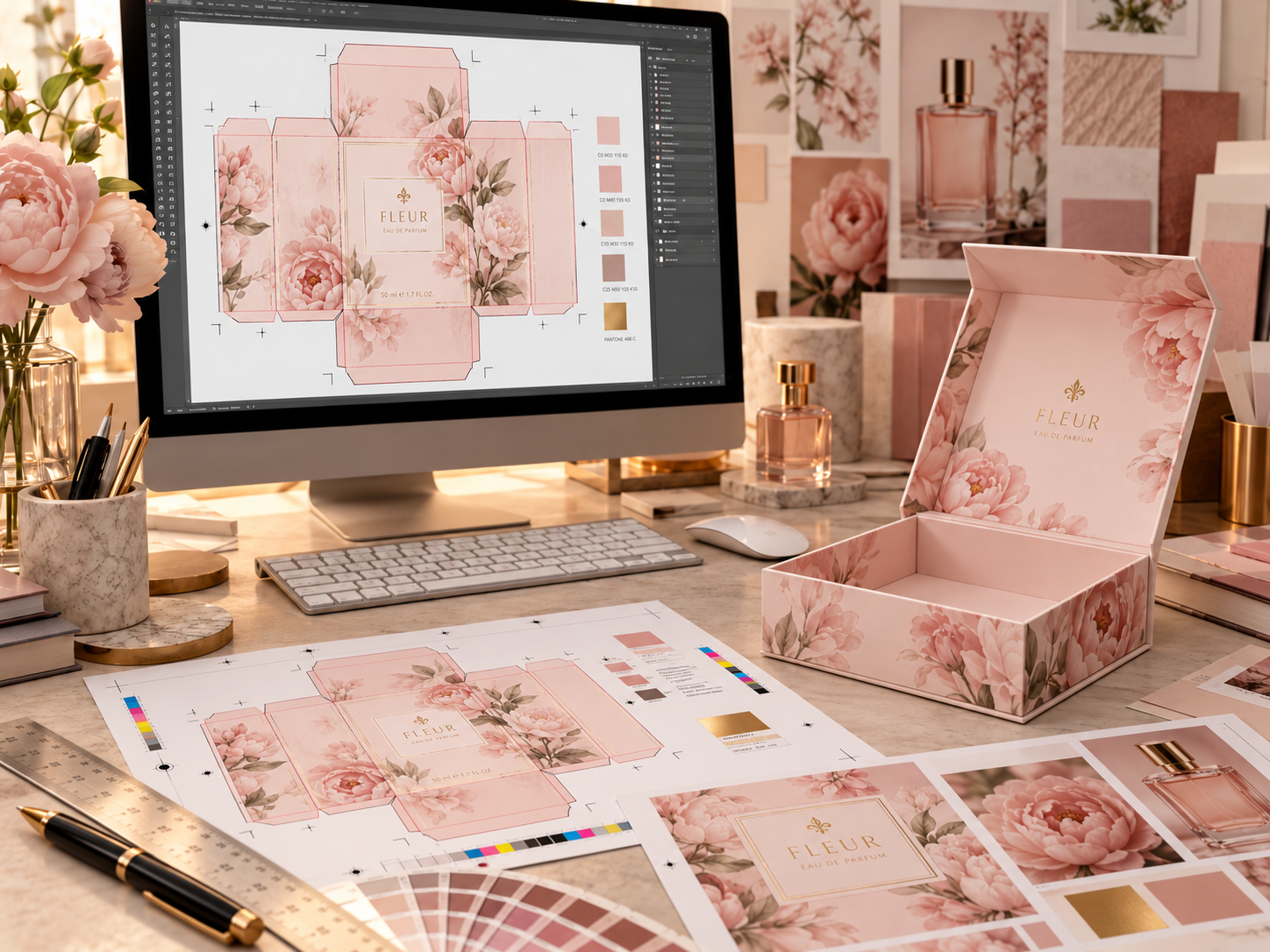 Step D: print-ready vector artwork files for a rigid box