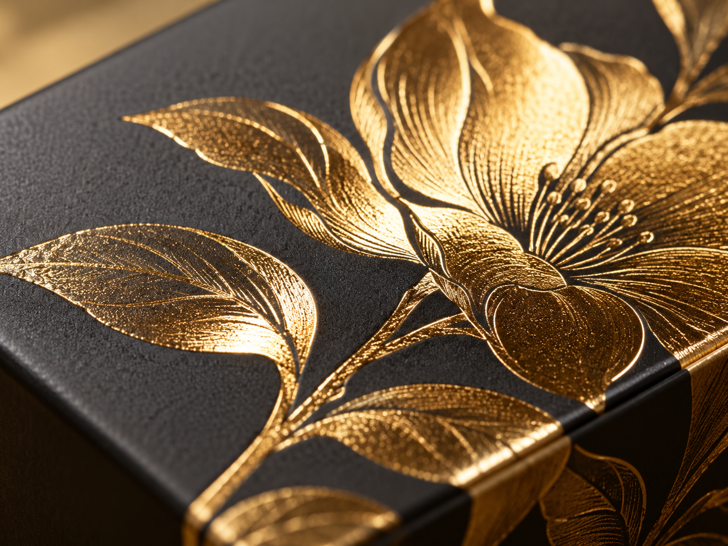 Foil stamping finish on a printed packaging sample