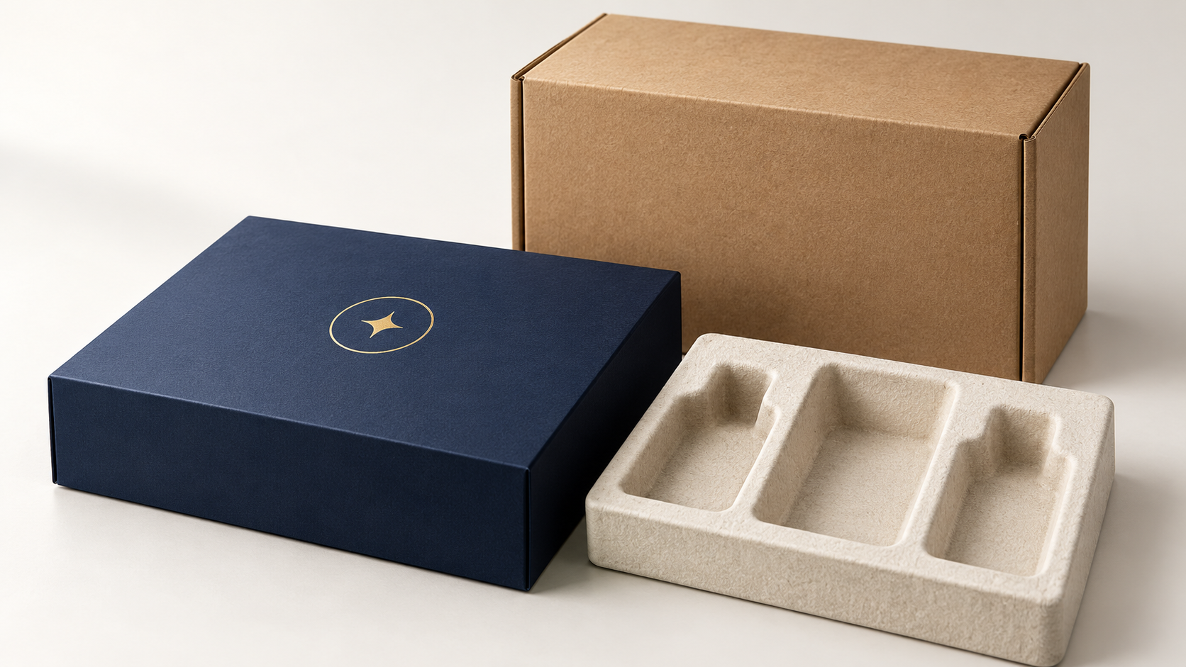 Rigid gift box with pulp moulded insert and corrugated carton for a wholesale gift box order in Australia