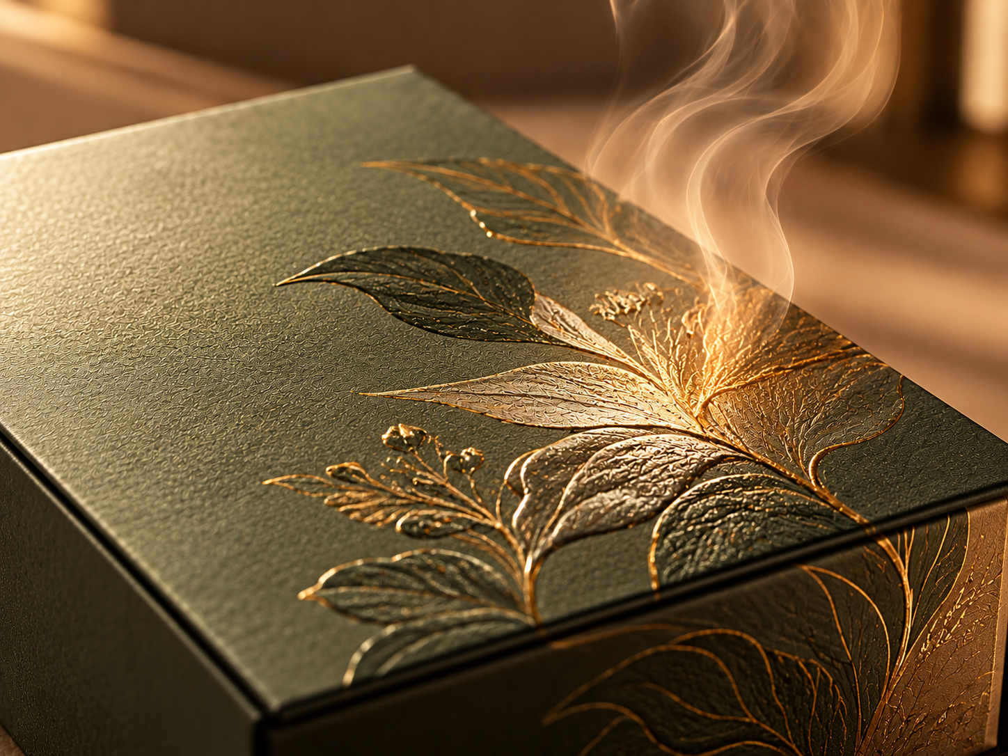 Heat and scent technology finish on a printed packaging sample