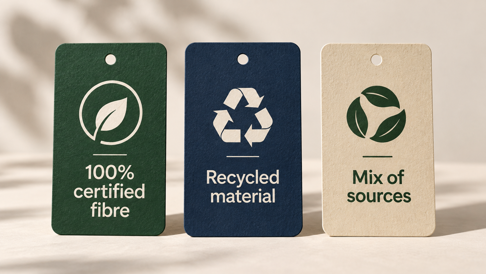The three FSC label types, FSC 100%, FSC Recycled and FSC Mix, for certified paper packaging