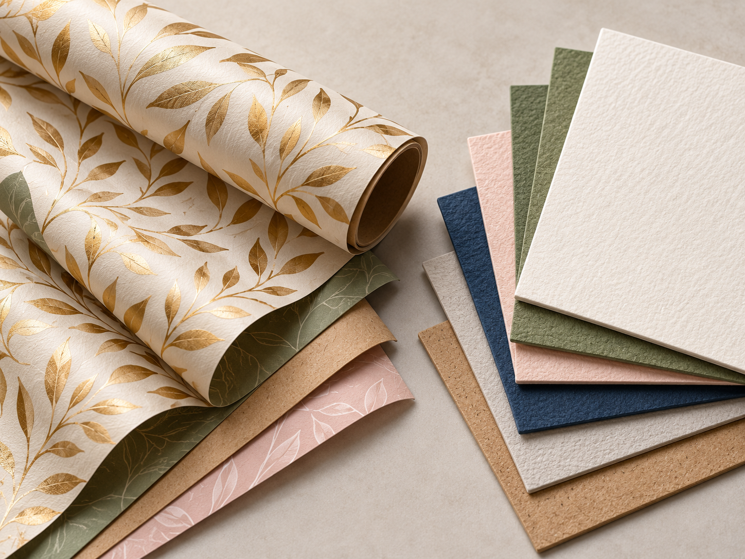 Paper material samples used for offset printed packaging