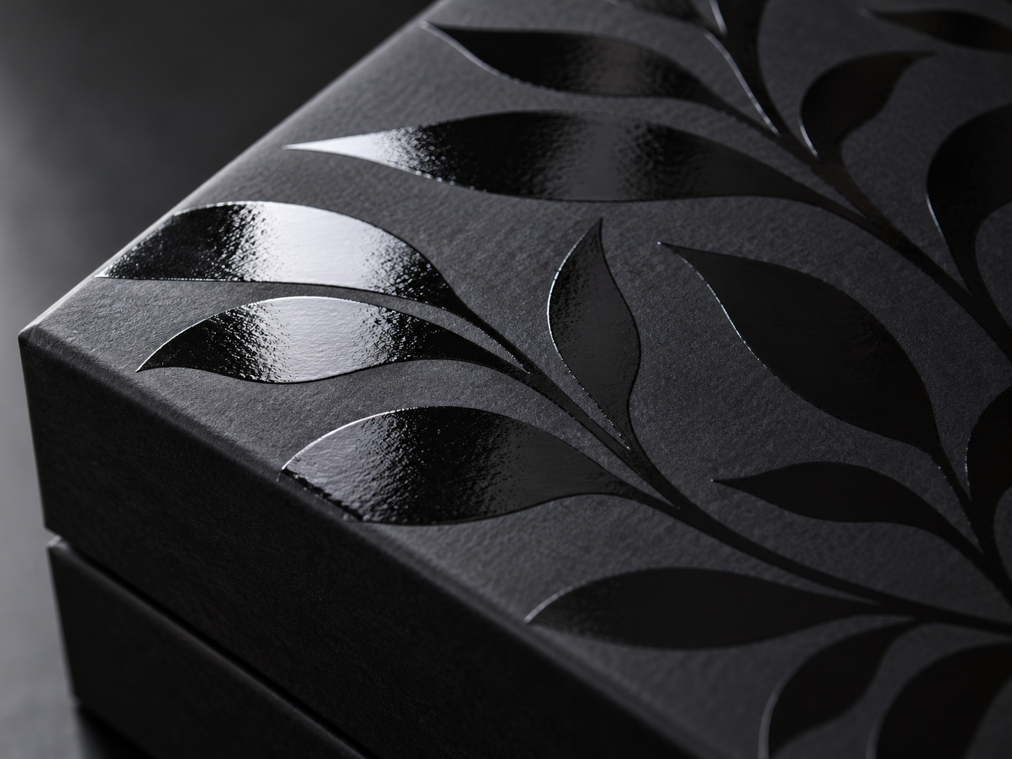 Spot UV finish on a printed packaging sample